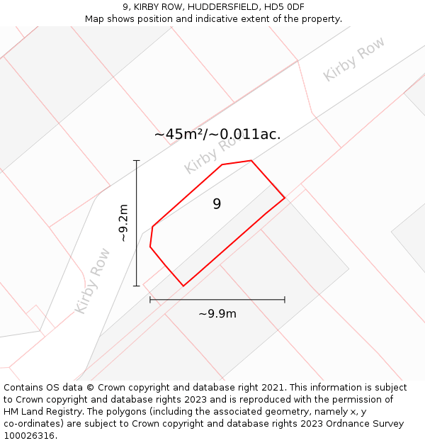 9, KIRBY ROW, HUDDERSFIELD, HD5 0DF: Plot and title map