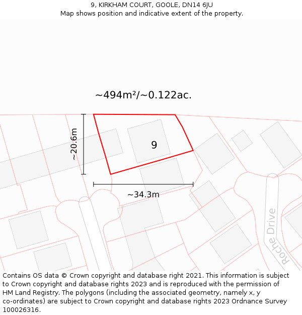 9, KIRKHAM COURT, GOOLE, DN14 6JU: Plot and title map