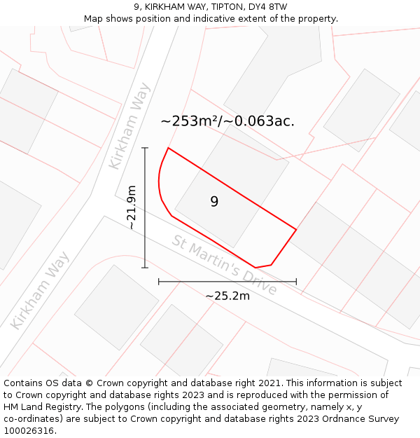 9, KIRKHAM WAY, TIPTON, DY4 8TW: Plot and title map