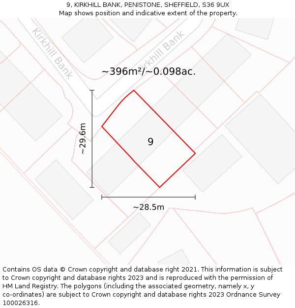 9, KIRKHILL BANK, PENISTONE, SHEFFIELD, S36 9UX: Plot and title map