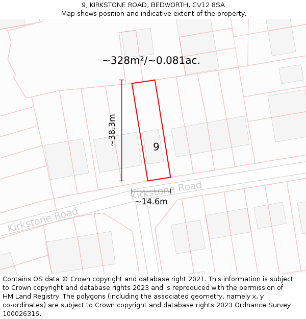 9, KIRKSTONE ROAD, BEDWORTH, CV12 8SA: Plot and title map