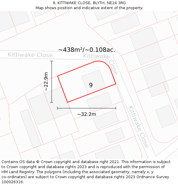 9, KITTIWAKE CLOSE, BLYTH, NE24 3RG: Plot and title map
