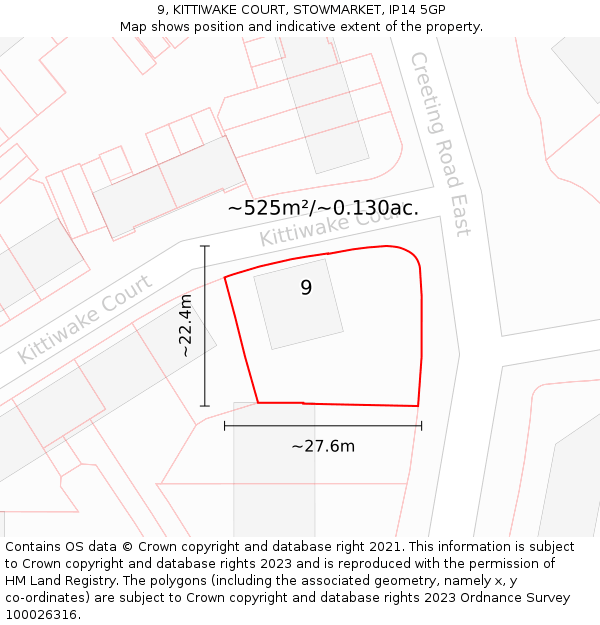 9, KITTIWAKE COURT, STOWMARKET, IP14 5GP: Plot and title map