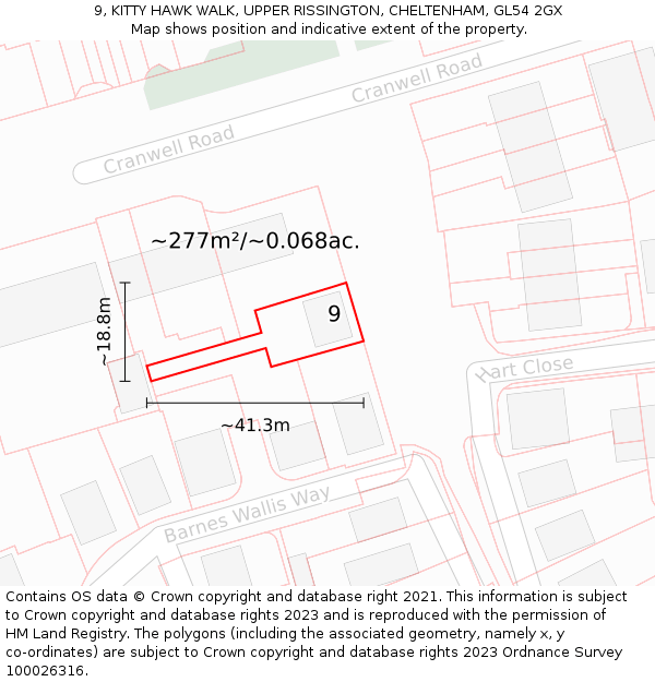 9, KITTY HAWK WALK, UPPER RISSINGTON, CHELTENHAM, GL54 2GX: Plot and title map
