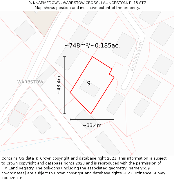 9, KNAPMEDOWN, WARBSTOW CROSS, LAUNCESTON, PL15 8TZ: Plot and title map