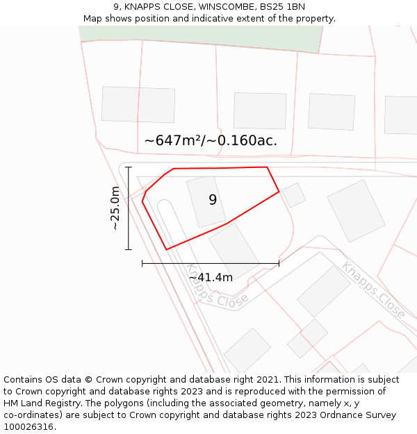 9, KNAPPS CLOSE, WINSCOMBE, BS25 1BN: Plot and title map
