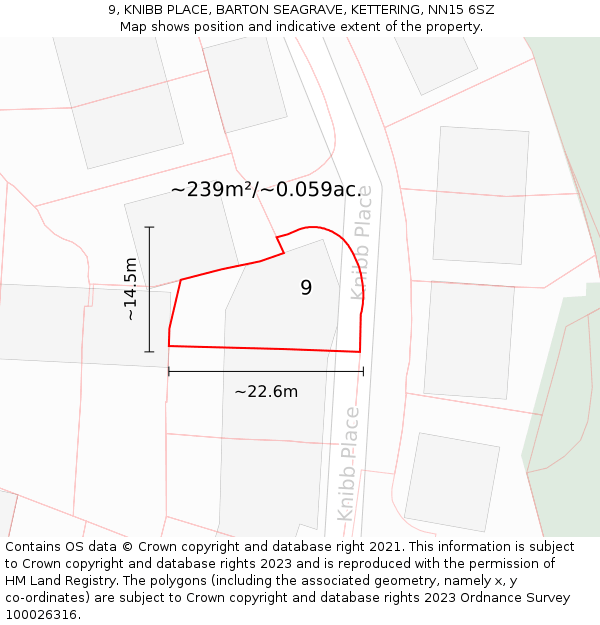 9, KNIBB PLACE, BARTON SEAGRAVE, KETTERING, NN15 6SZ: Plot and title map