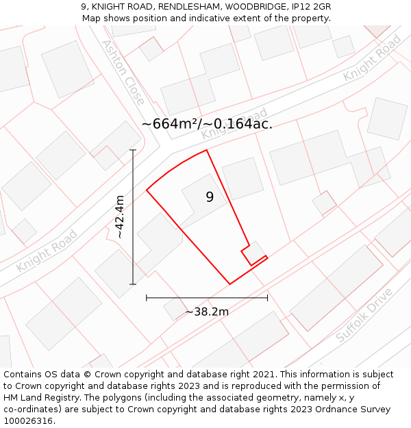 9, KNIGHT ROAD, RENDLESHAM, WOODBRIDGE, IP12 2GR: Plot and title map