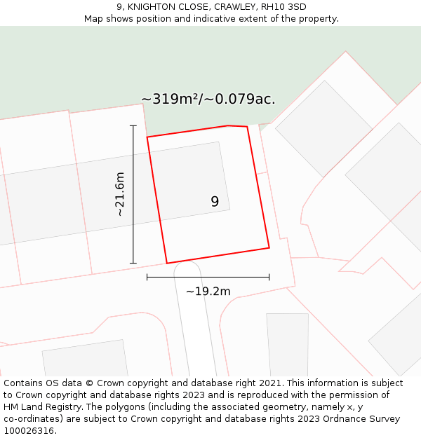 9, KNIGHTON CLOSE, CRAWLEY, RH10 3SD: Plot and title map