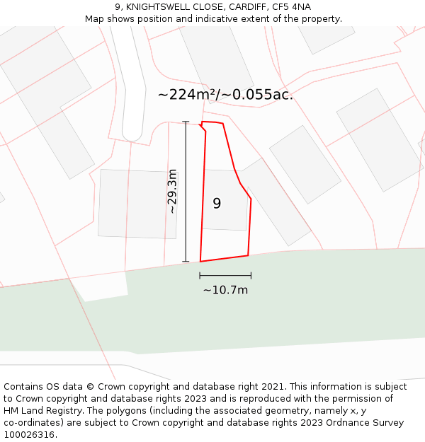9, KNIGHTSWELL CLOSE, CARDIFF, CF5 4NA: Plot and title map