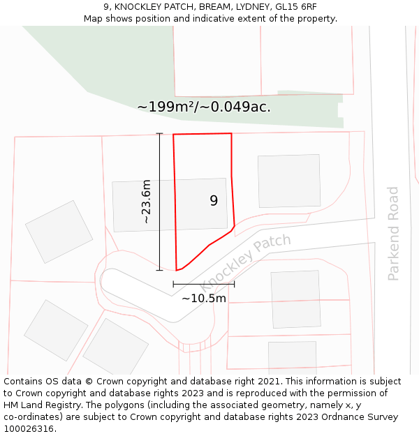 9, KNOCKLEY PATCH, BREAM, LYDNEY, GL15 6RF: Plot and title map