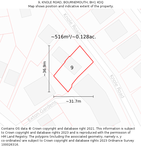 9, KNOLE ROAD, BOURNEMOUTH, BH1 4DQ: Plot and title map