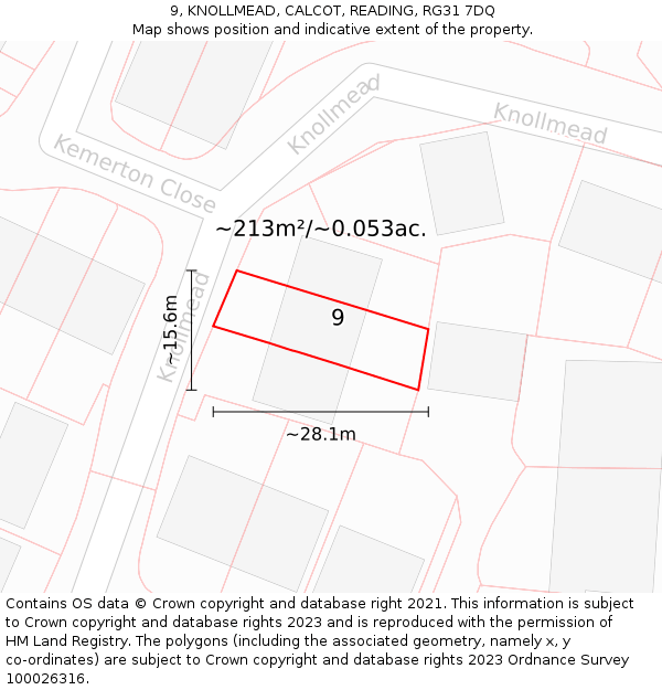 9, KNOLLMEAD, CALCOT, READING, RG31 7DQ: Plot and title map