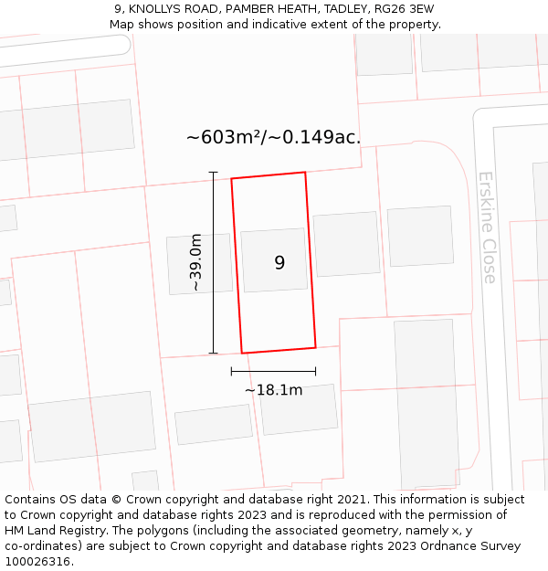 9, KNOLLYS ROAD, PAMBER HEATH, TADLEY, RG26 3EW: Plot and title map