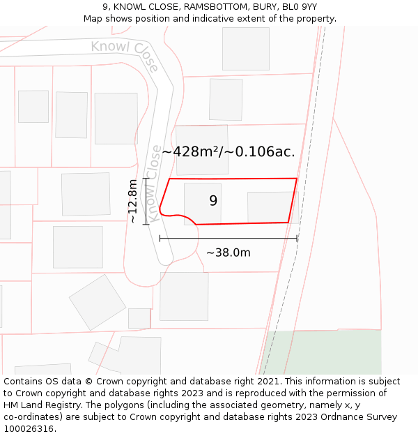 9, KNOWL CLOSE, RAMSBOTTOM, BURY, BL0 9YY: Plot and title map