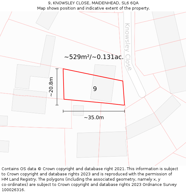9, KNOWSLEY CLOSE, MAIDENHEAD, SL6 6QA: Plot and title map