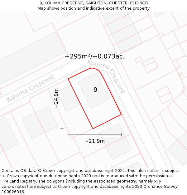 9, KOHIMA CRESCENT, SAIGHTON, CHESTER, CH3 6GD: Plot and title map