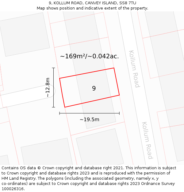9, KOLLUM ROAD, CANVEY ISLAND, SS8 7TU: Plot and title map