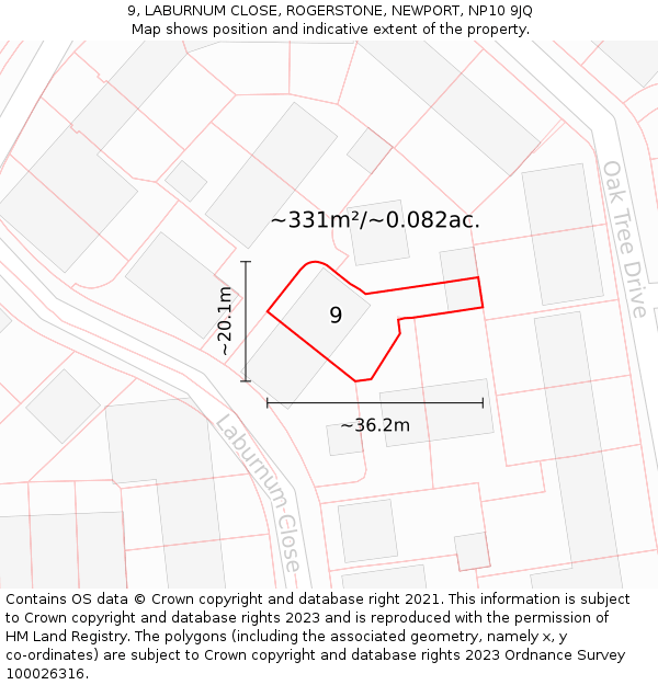 9, LABURNUM CLOSE, ROGERSTONE, NEWPORT, NP10 9JQ: Plot and title map