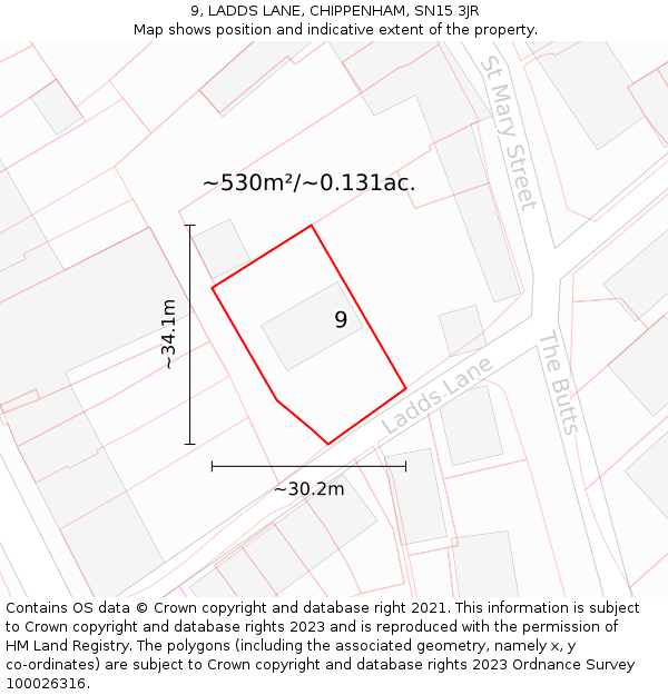 9, LADDS LANE, CHIPPENHAM, SN15 3JR: Plot and title map
