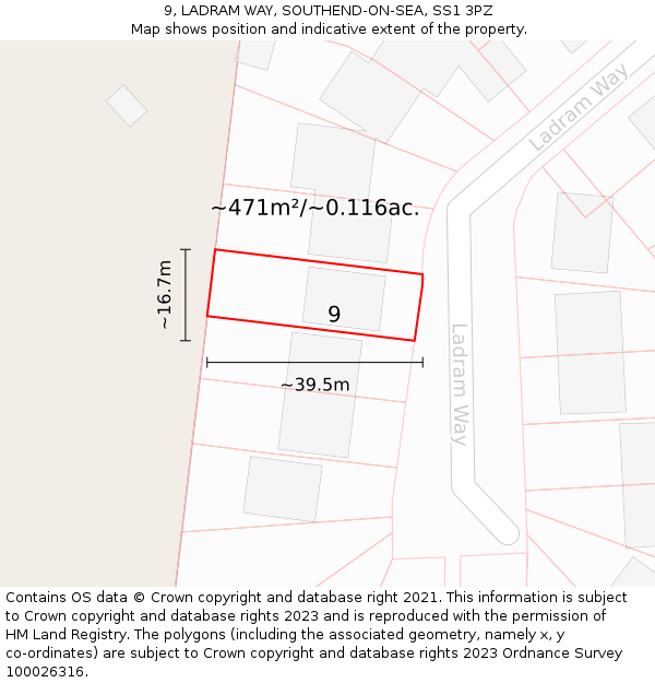 9, LADRAM WAY, SOUTHEND-ON-SEA, SS1 3PZ: Plot and title map