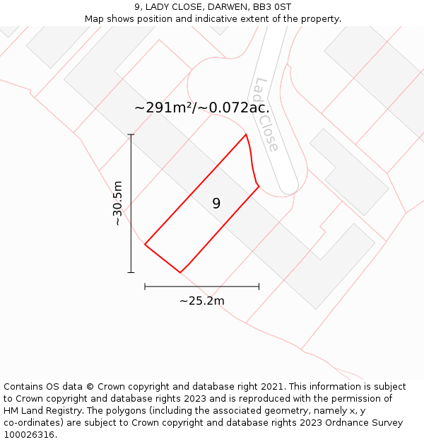 9, LADY CLOSE, DARWEN, BB3 0ST: Plot and title map
