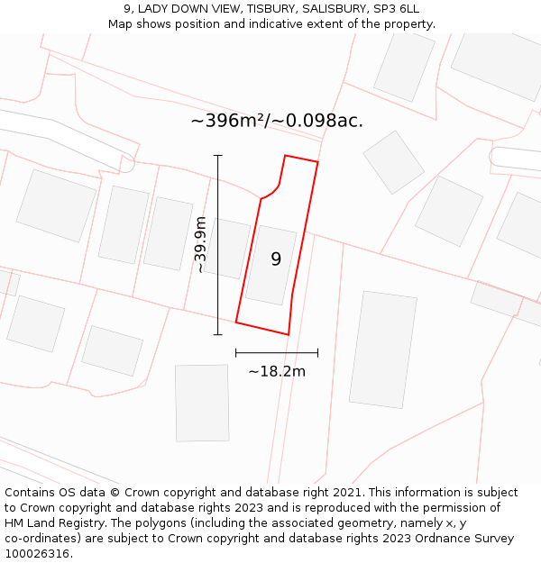 9, LADY DOWN VIEW, TISBURY, SALISBURY, SP3 6LL: Plot and title map
