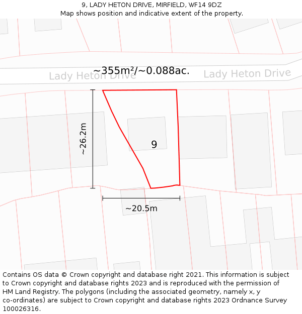 9, LADY HETON DRIVE, MIRFIELD, WF14 9DZ: Plot and title map