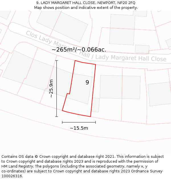 9, LADY MARGARET HALL CLOSE, NEWPORT, NP20 2FQ: Plot and title map