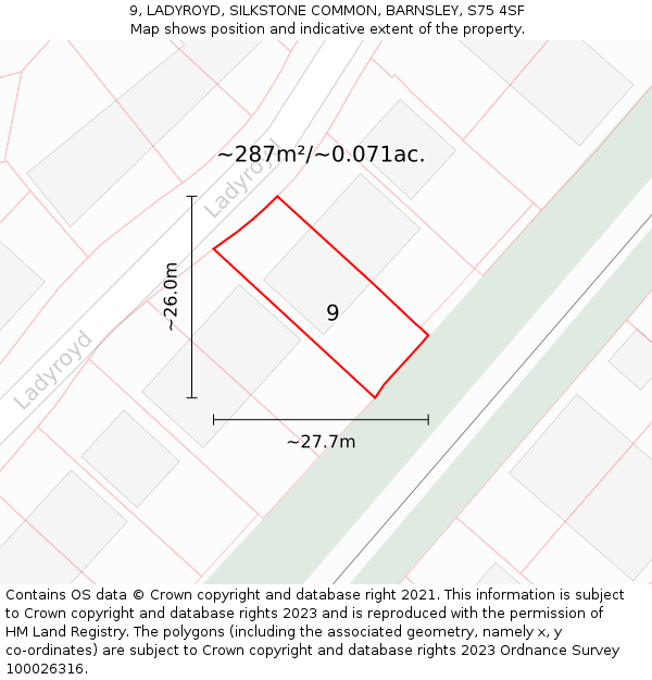9, LADYROYD, SILKSTONE COMMON, BARNSLEY, S75 4SF: Plot and title map