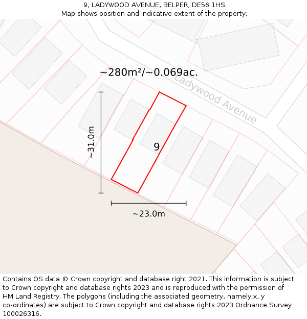9, LADYWOOD AVENUE, BELPER, DE56 1HS: Plot and title map
