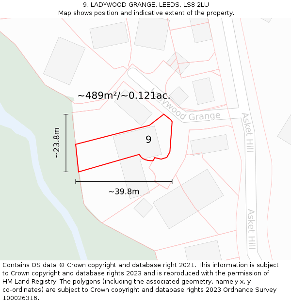 9, LADYWOOD GRANGE, LEEDS, LS8 2LU: Plot and title map