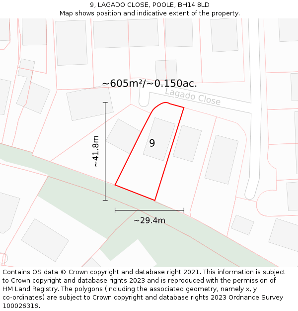 9, LAGADO CLOSE, POOLE, BH14 8LD: Plot and title map