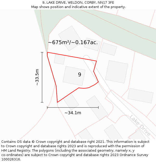 9, LAKE DRIVE, WELDON, CORBY, NN17 3FE: Plot and title map