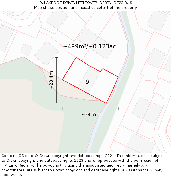 9, LAKESIDE DRIVE, LITTLEOVER, DERBY, DE23 3US: Plot and title map