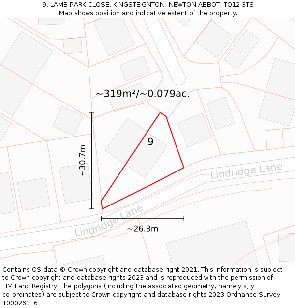9, LAMB PARK CLOSE, KINGSTEIGNTON, NEWTON ABBOT, TQ12 3TS: Plot and title map