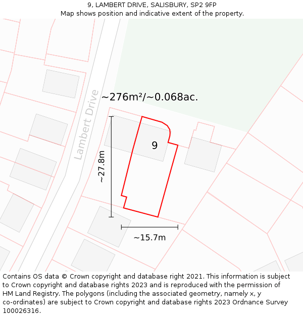 9, LAMBERT DRIVE, SALISBURY, SP2 9FP: Plot and title map