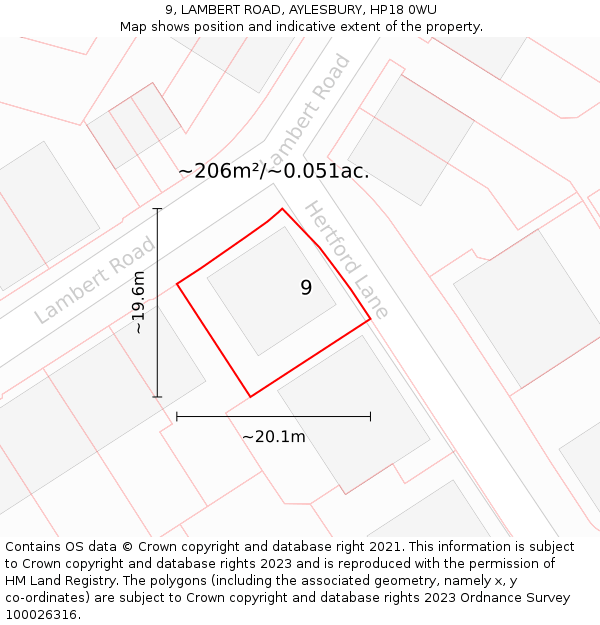 9, LAMBERT ROAD, AYLESBURY, HP18 0WU: Plot and title map