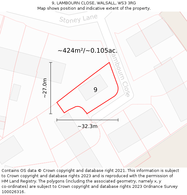 9, LAMBOURN CLOSE, WALSALL, WS3 3RG: Plot and title map