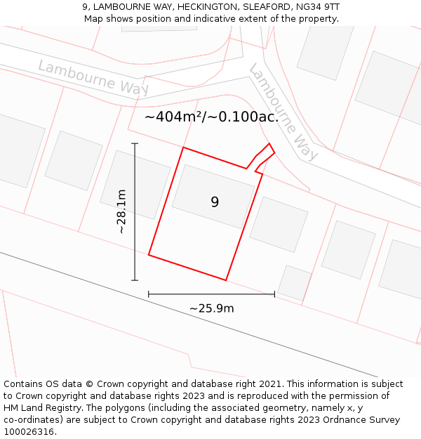 9, LAMBOURNE WAY, HECKINGTON, SLEAFORD, NG34 9TT: Plot and title map