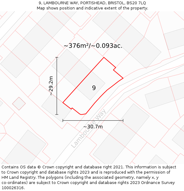 9, LAMBOURNE WAY, PORTISHEAD, BRISTOL, BS20 7LQ: Plot and title map