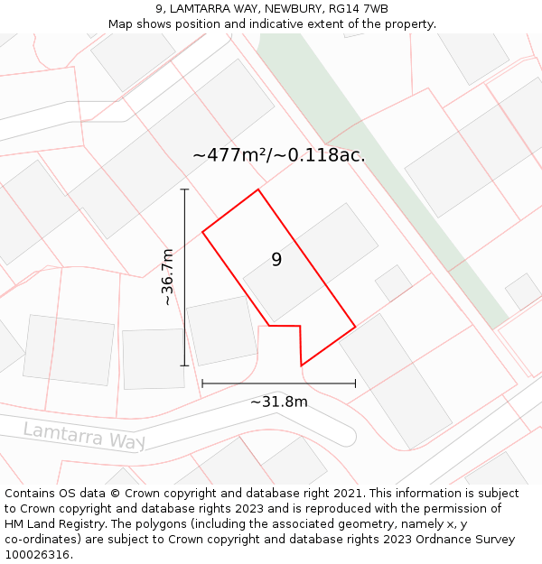 9, LAMTARRA WAY, NEWBURY, RG14 7WB: Plot and title map