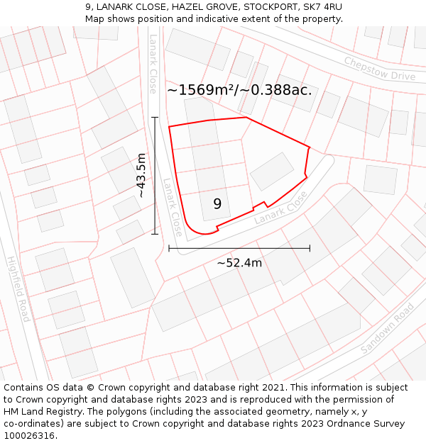 9, LANARK CLOSE, HAZEL GROVE, STOCKPORT, SK7 4RU: Plot and title map
