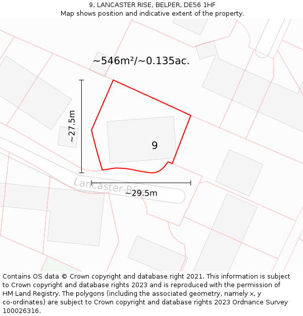 9, LANCASTER RISE, BELPER, DE56 1HF: Plot and title map