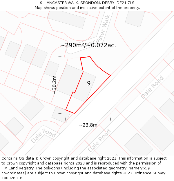 9, LANCASTER WALK, SPONDON, DERBY, DE21 7LS: Plot and title map