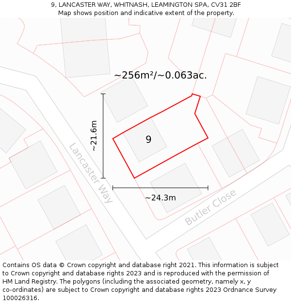 9, LANCASTER WAY, WHITNASH, LEAMINGTON SPA, CV31 2BF: Plot and title map