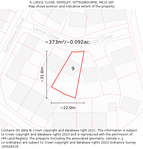 9, LANCE CLOSE, KEMSLEY, SITTINGBOURNE, ME10 2EF: Plot and title map