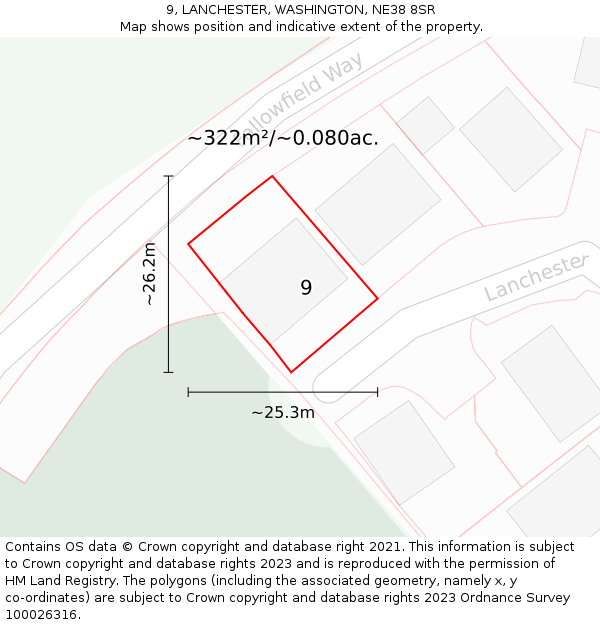 9, LANCHESTER, WASHINGTON, NE38 8SR: Plot and title map