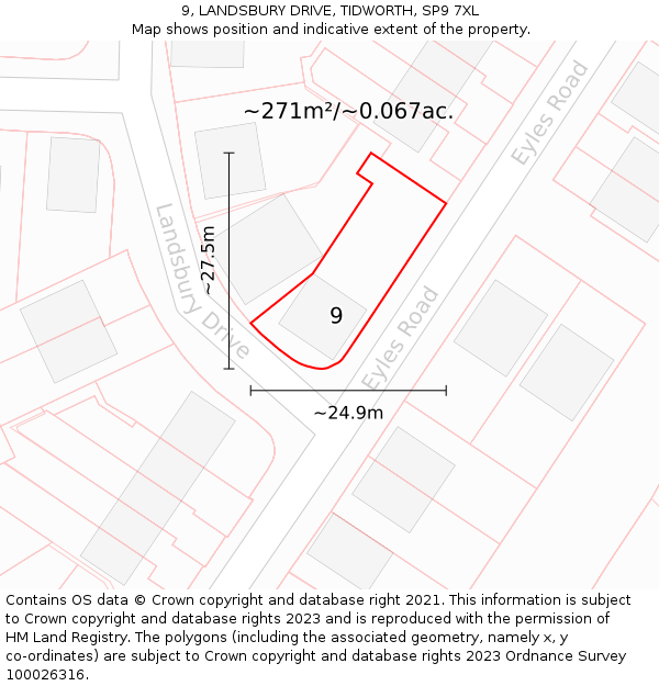 9, LANDSBURY DRIVE, TIDWORTH, SP9 7XL: Plot and title map