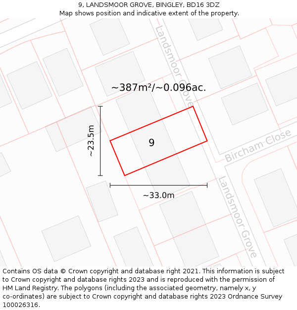 9, LANDSMOOR GROVE, BINGLEY, BD16 3DZ: Plot and title map